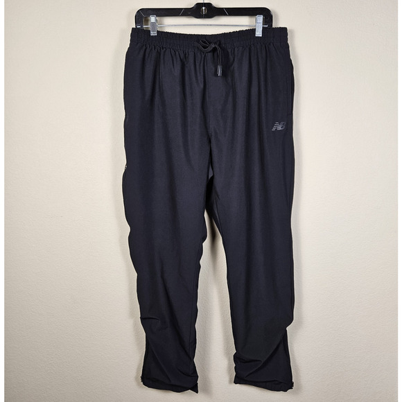 New Balance Mens Fleece Lined Motion Track Pants Black Ankle Zip Drawstring M - Picture 1 of 16